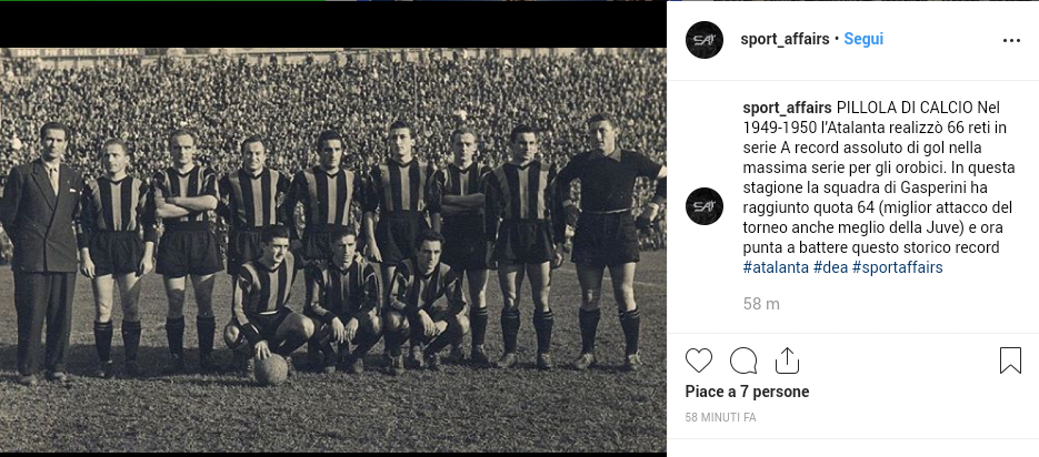 Atalanta 1949-1950, record di club stagionale per gol realizzati con 66