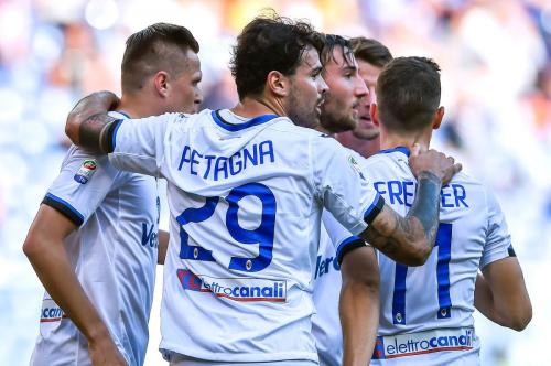 Genova, 15/10/2017 Serie A/Sampdoria-Atalanta Gol Atalanta (0-1): esultanza Josip Ilicic-Andrea Petagna-Bryan Cristante-Remo Freuler